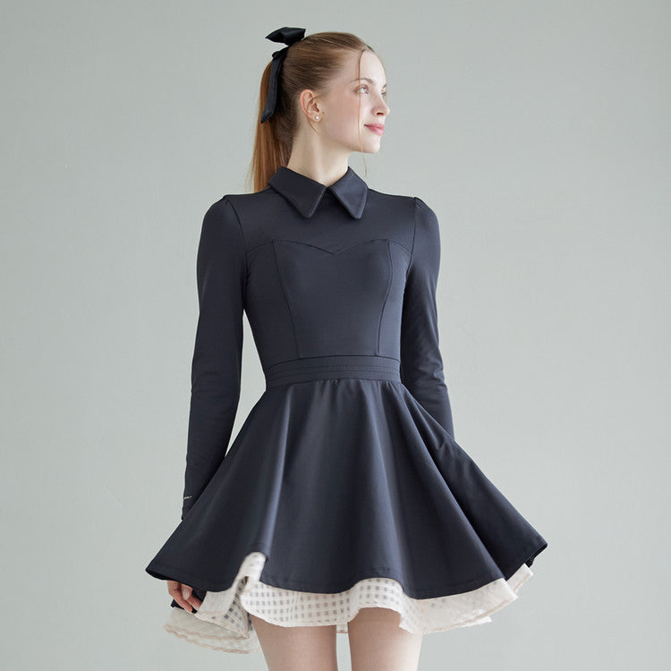 Black Classic Color Contrast Ribbon Flared Dress KOODSHOT Black Classic Color Contrast Ribbon Flared Dress KOODSHOT