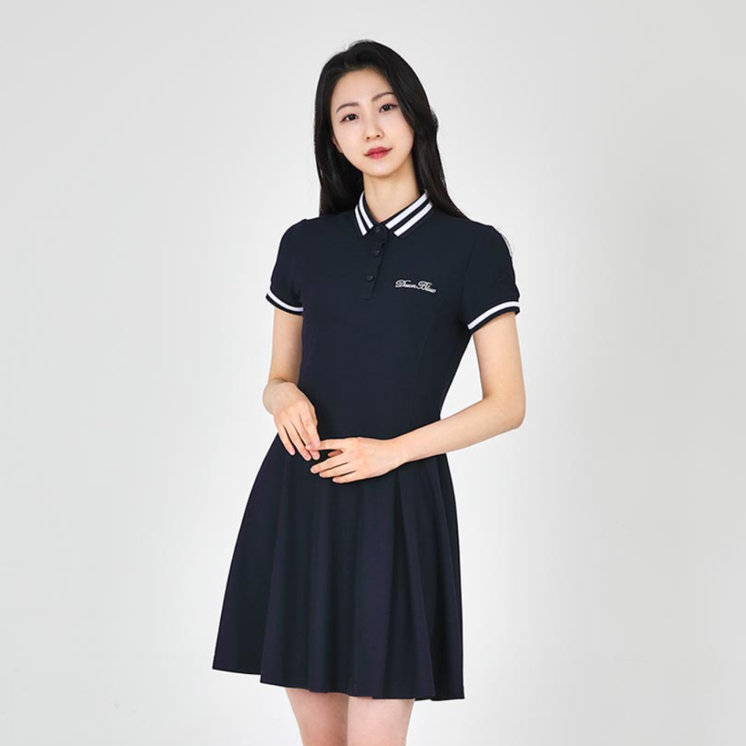 Navy Collared Short Sleeve Flare Dress – KOODSHOT