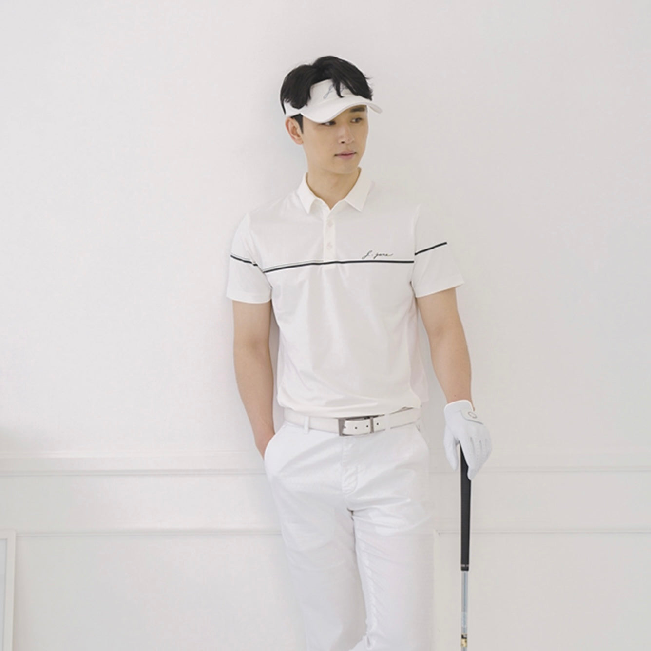 Men Golf Wear White Point Mesh Collar Top Shirt – KOODSHOT