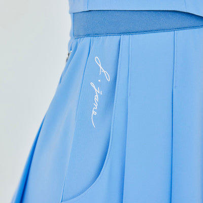 Blue Pleats Suspenders Dress