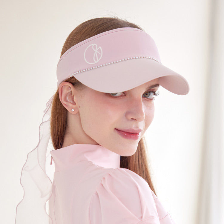 Pink Pearl Line Ribbon Suncap