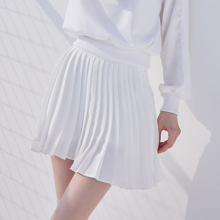 White Unbalanced Chiffon Pleats Skirt