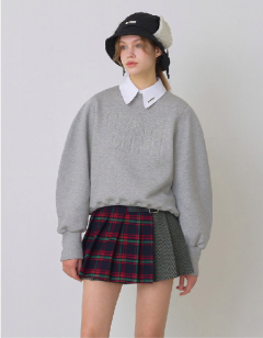 Navy, Mixed Check Pleats Skirt