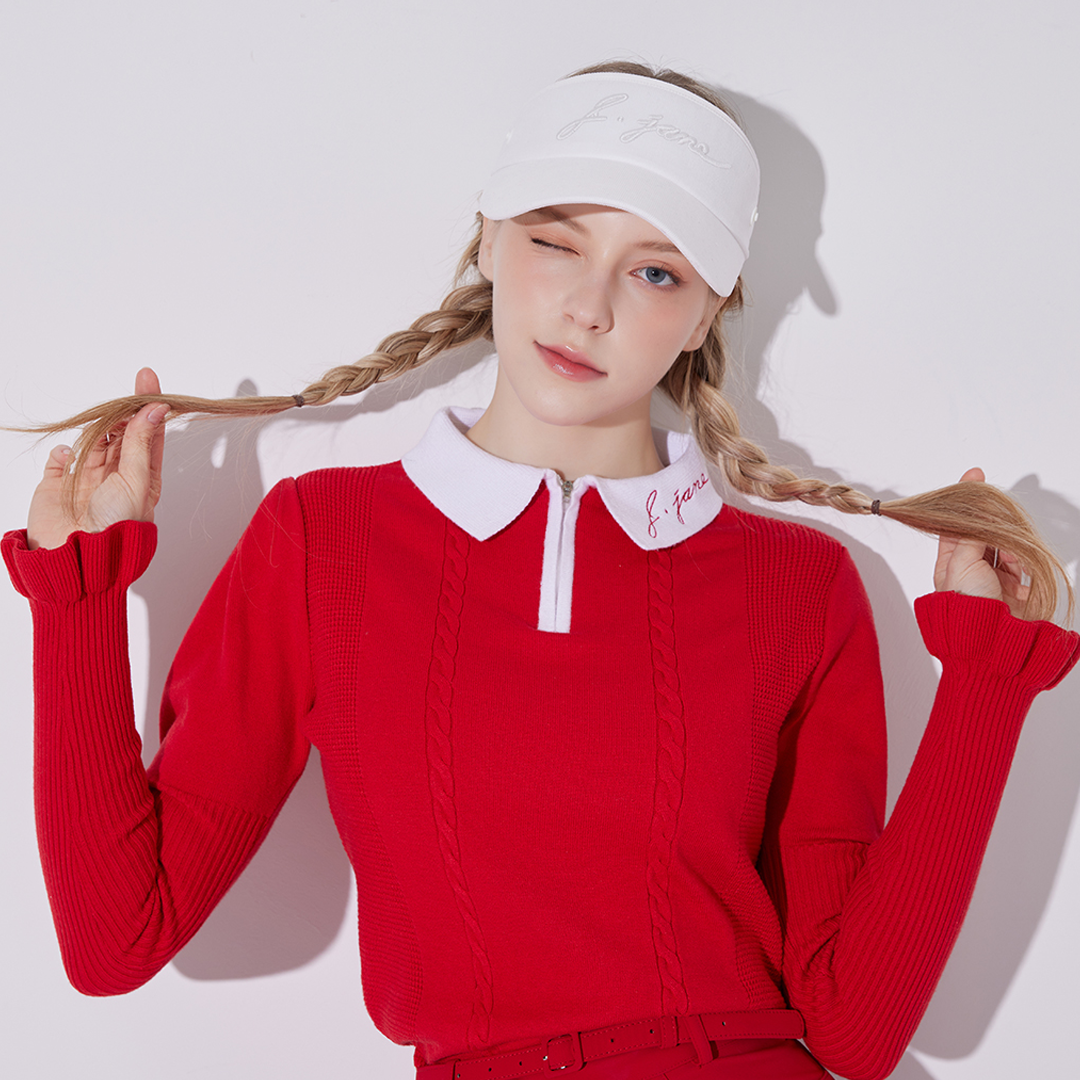 Red Puff Sleeve Collar Knit