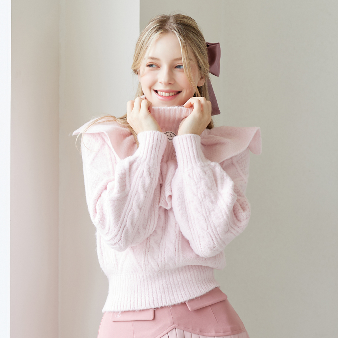 Light Pink Pastel Frill Knit Sweater