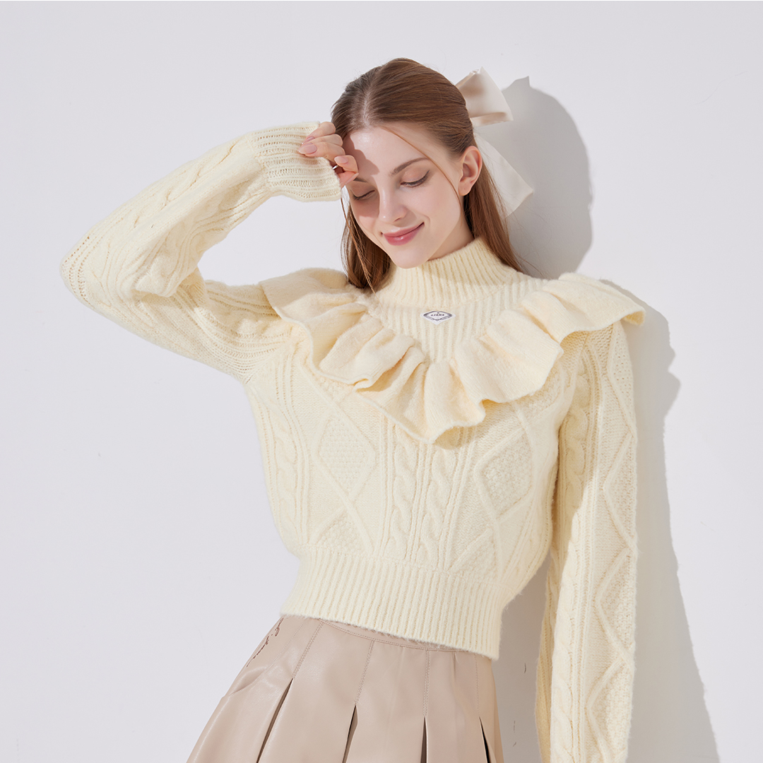 Bright Yellow Pastel Frill Knit Sweater