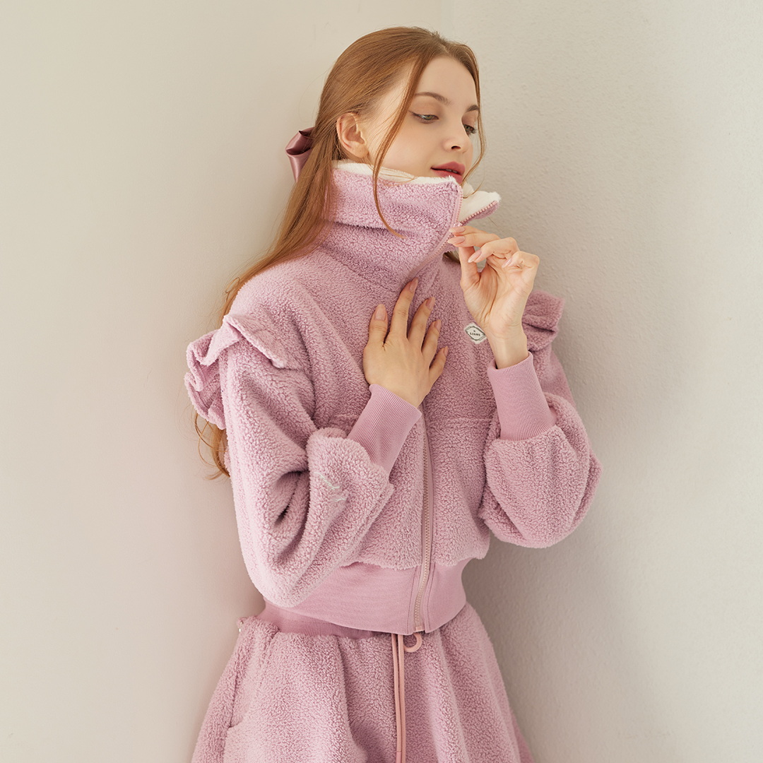 Pink Fleece Frill zip-up set