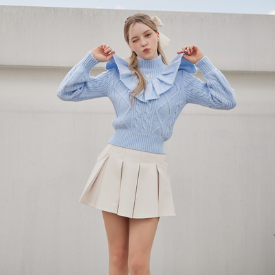 Sky Blue Pastel Frill Knit Sweater