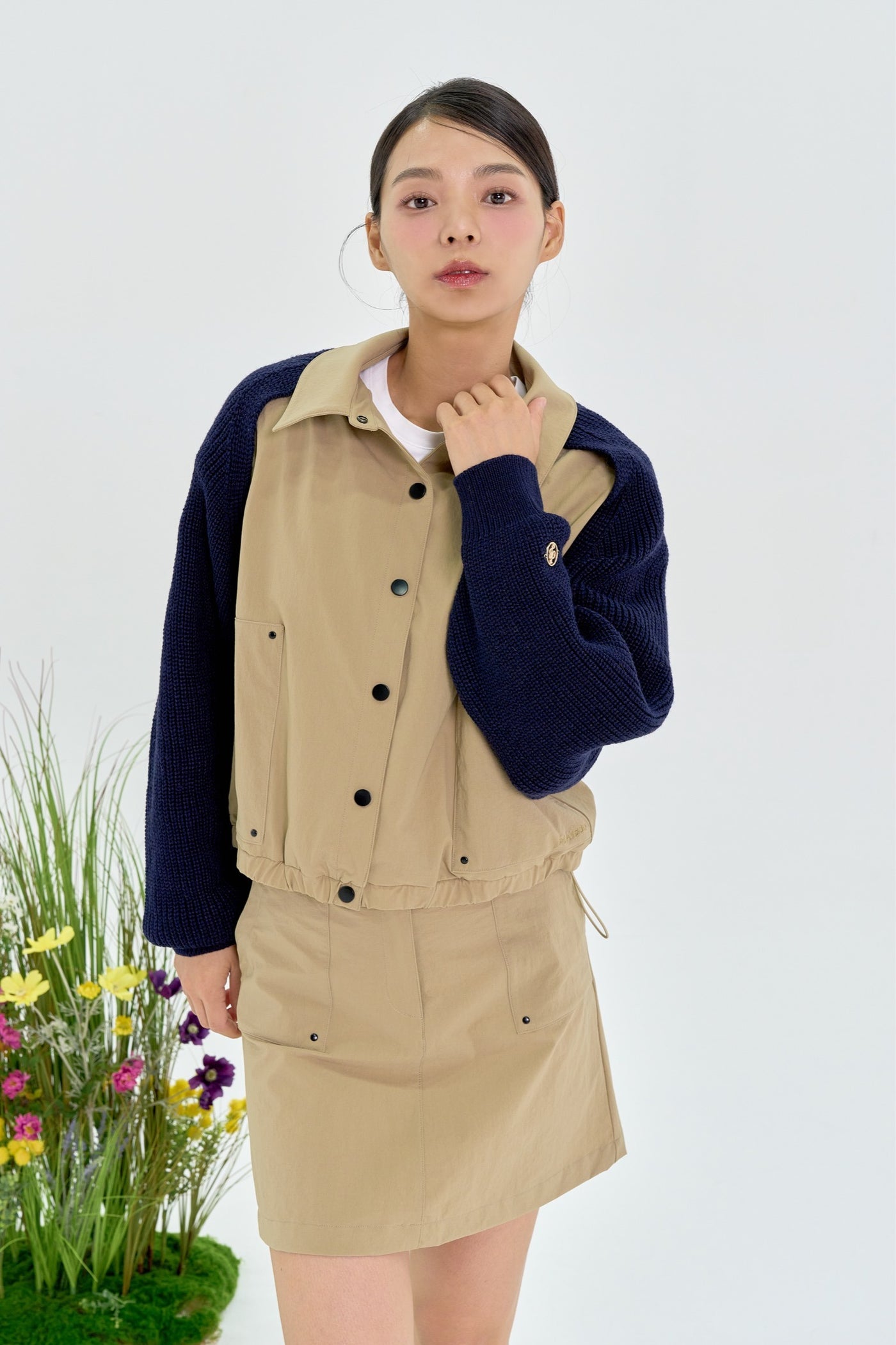 Beige Utility Skirt With Inner Pants