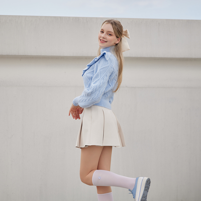 Ivory Wide Pleats Leather Skirt