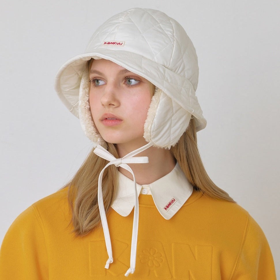 Ivory, Padded Ear-cover Bucket Hat