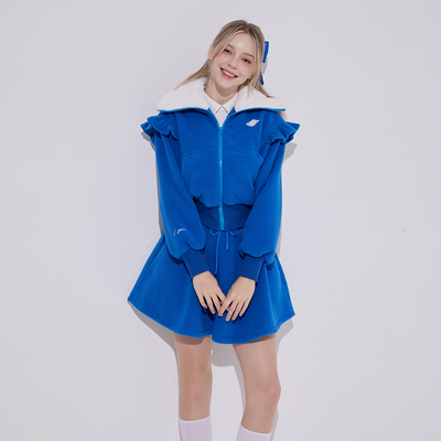 Blue Fleece Frill zip-up set