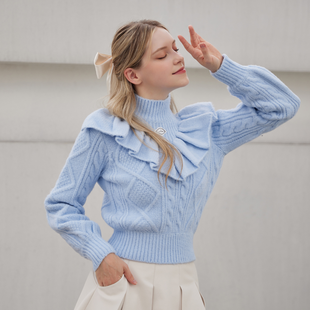 Sky Blue Pastel Frill Knit Sweater