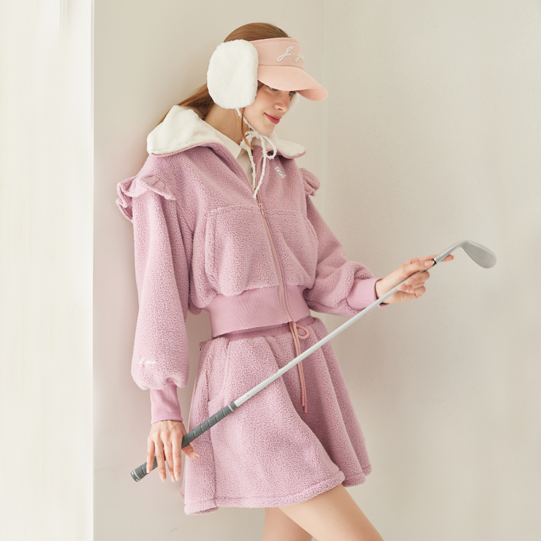 Pink Fleece Frill zip-up set