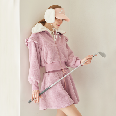 Pink Fleece Frill zip-up set