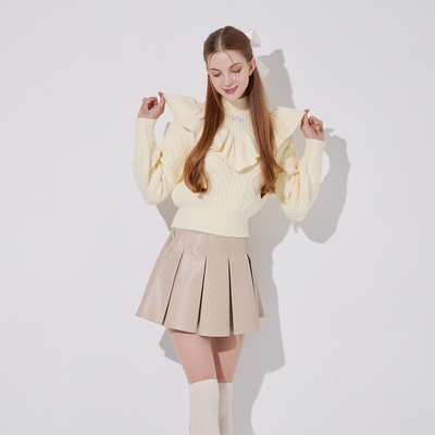 Bright Yellow Pastel Frill Knit Sweater