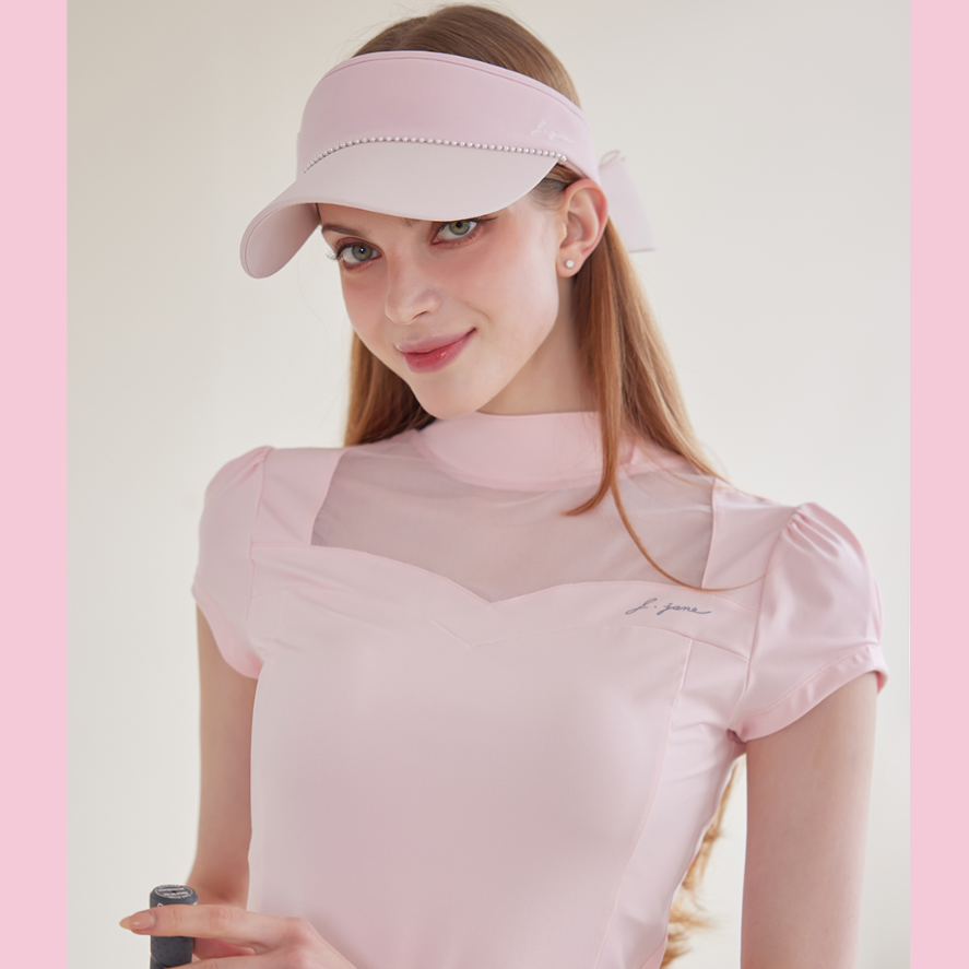 Pink Heart Neck See-through Half Sleeve T-shirts