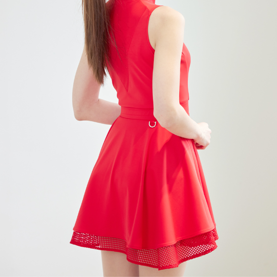 Red Zipper Double Flared Dress
