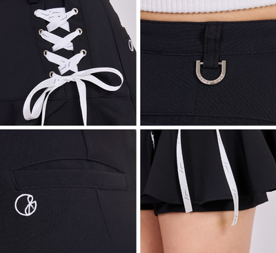 Black Lace-up Flower Culotte Pants