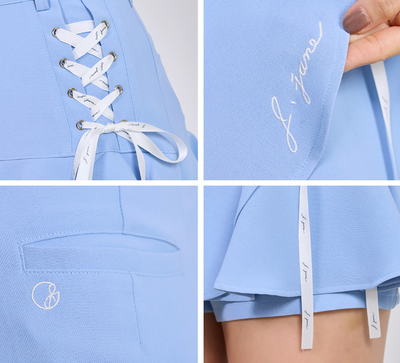 Blue Lace-up Flower Culotte Pants