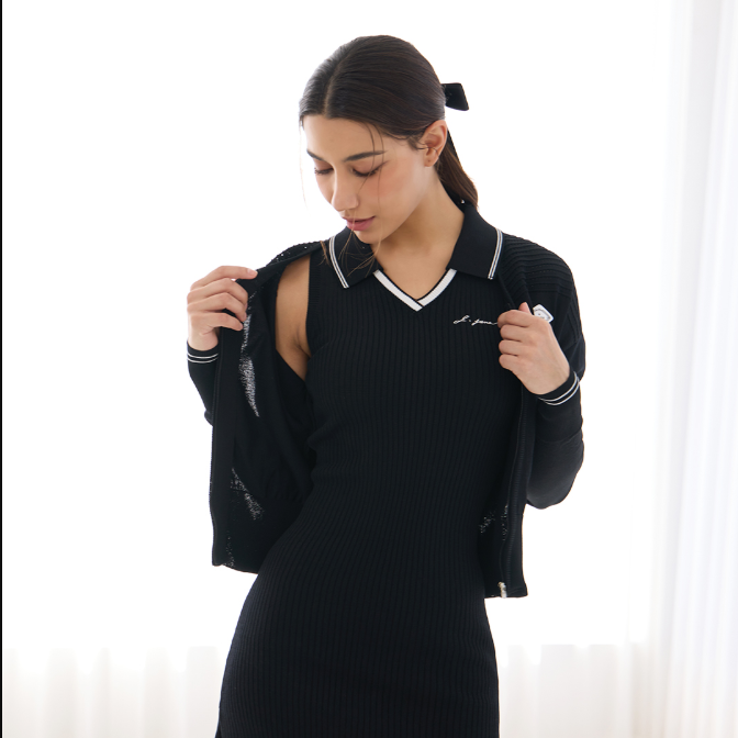 Black Sleeveless Collar Knit Dress