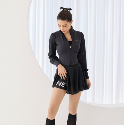 Black V-band Mesh Flare Skirt
