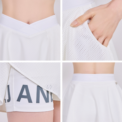 White V-band Mesh Flare Skirt