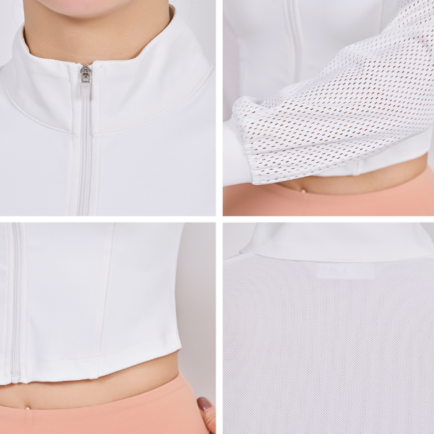 White Mesh Sleeve Cropped Jacket