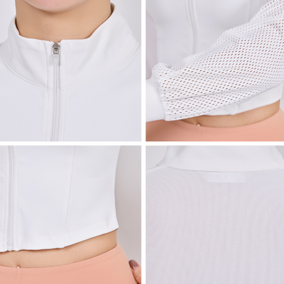 White Mesh Sleeve Cropped Jacket