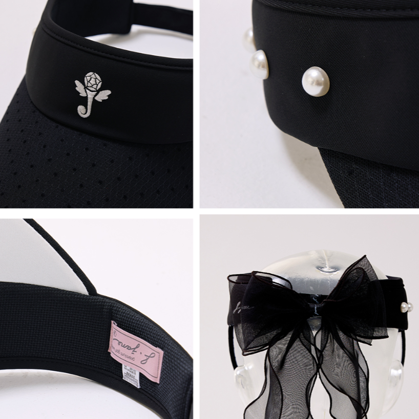 Black Lace Pearl Ribbon Suncap