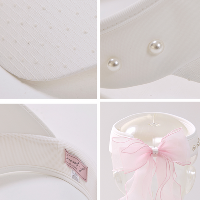 White Lace Pearl Ribbon Suncap