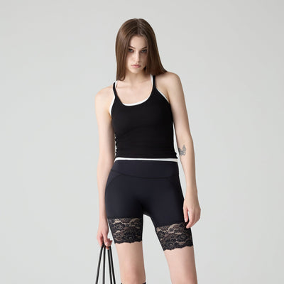 Black Length 4 Original Lace Hip-up Leggings