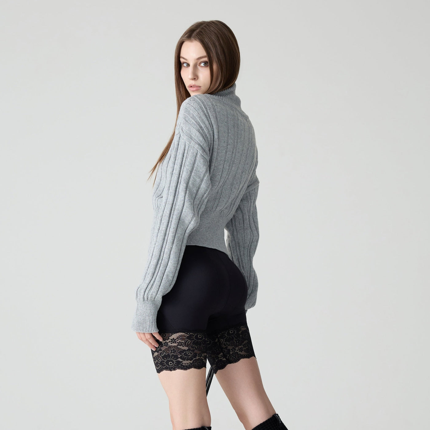Black Length 4 Original Lace Hip-up Leggings