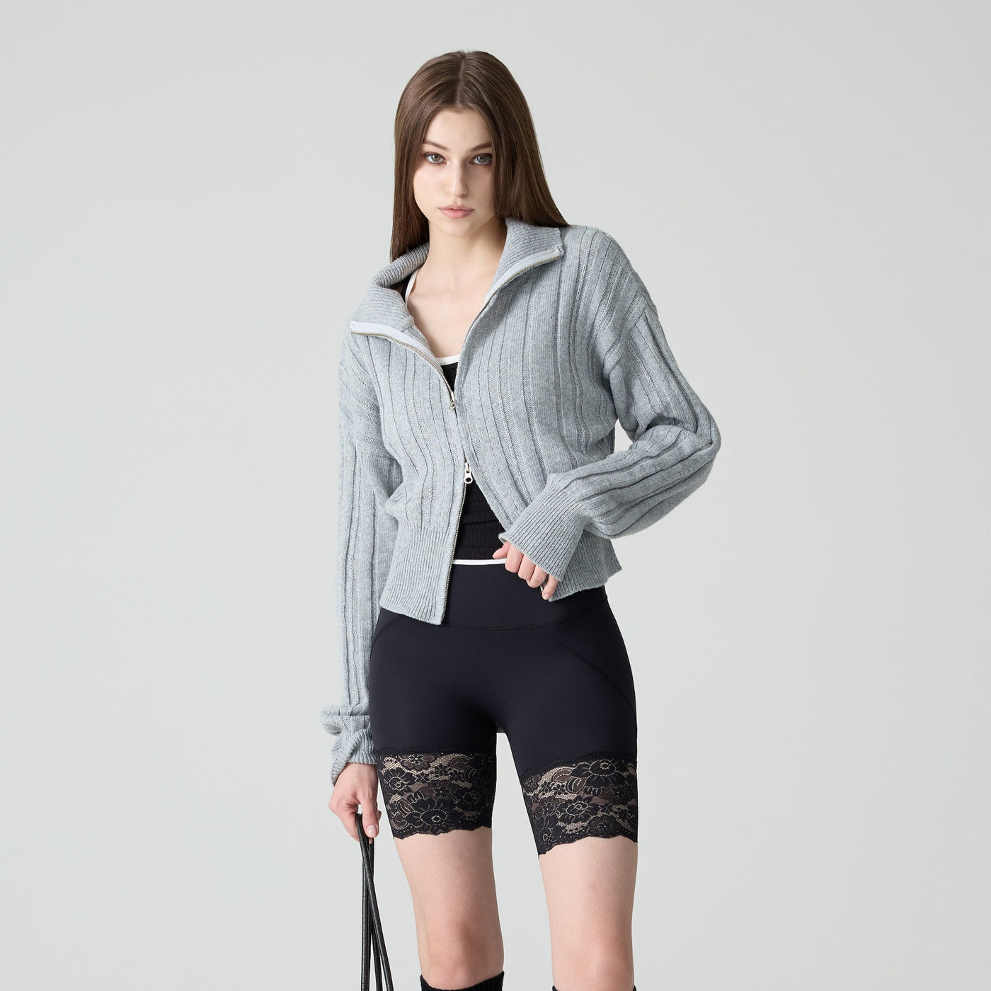 Black Length 4 Original Lace Hip-up Leggings