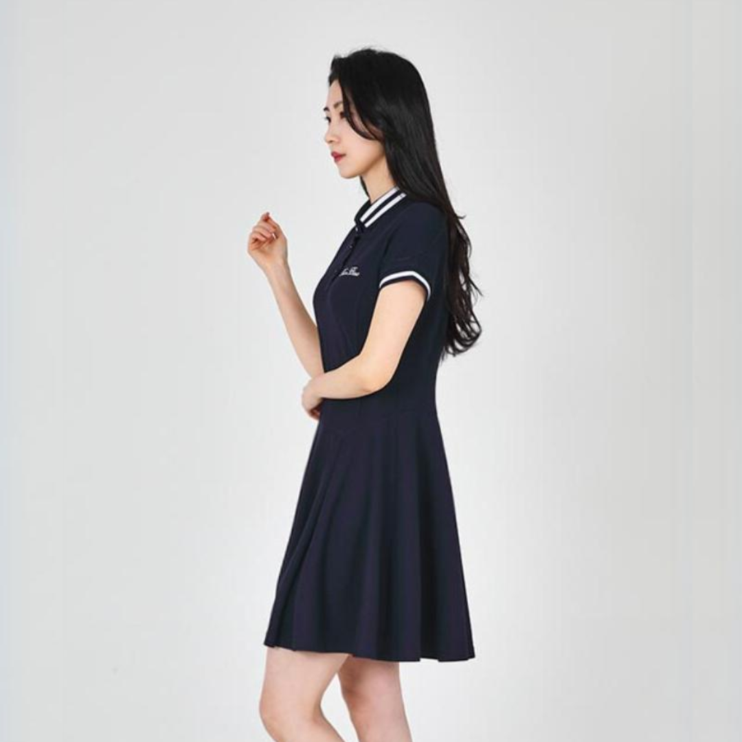 fitted lace wedding dress Navy Collared Short Sleeve Flare Dress – KOODSHOT