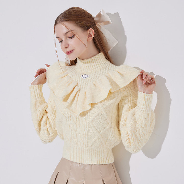 Bright Yellow Pastel Frill Knit Sweater