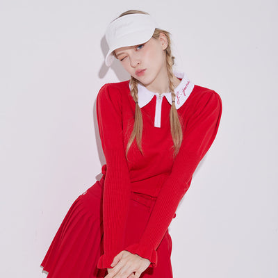 Red Puff Sleeve Collar Knit