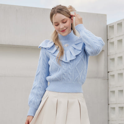 Sky Blue Pastel Frill Knit Sweater