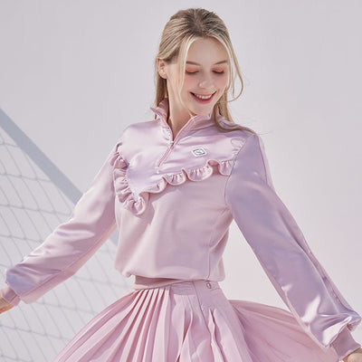 Pink Satin Frill Sweat Shirts