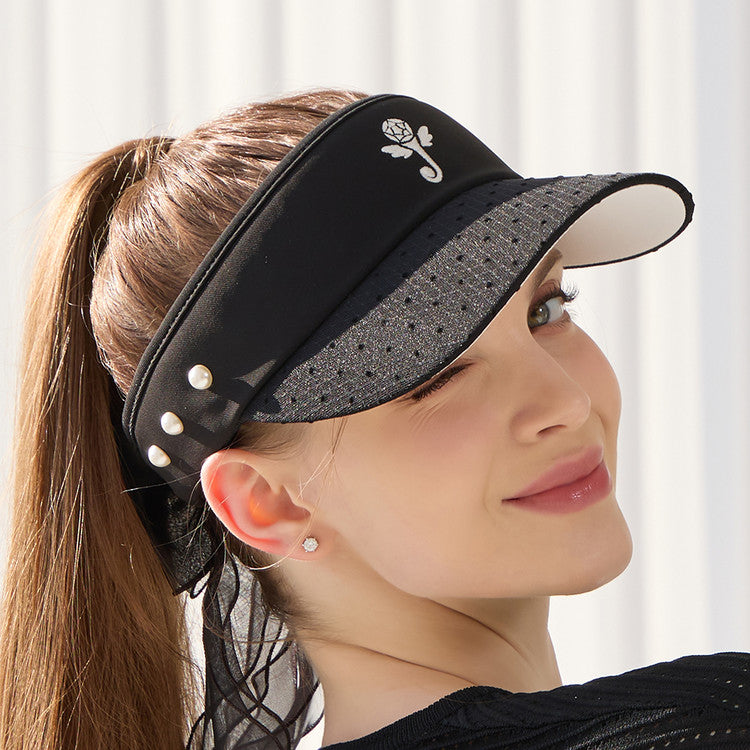 Black Lace Pearl Ribbon Suncap
