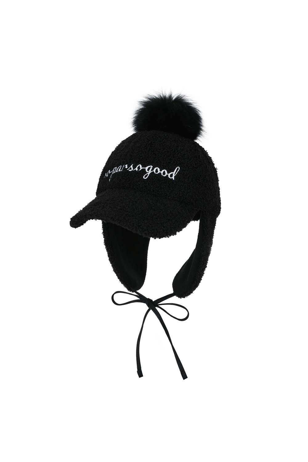 Black Bubbly Pompom Earflap Cap