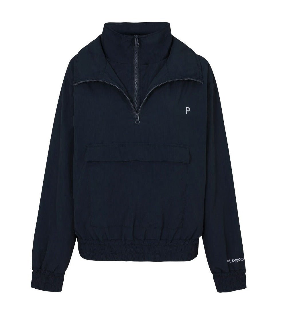 Navy Double Collar Nylon Anorak