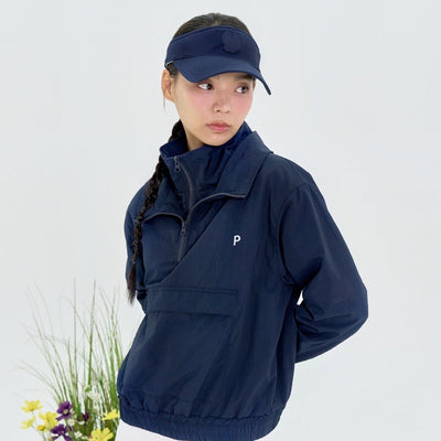 Navy Double Collar Nylon Anorak