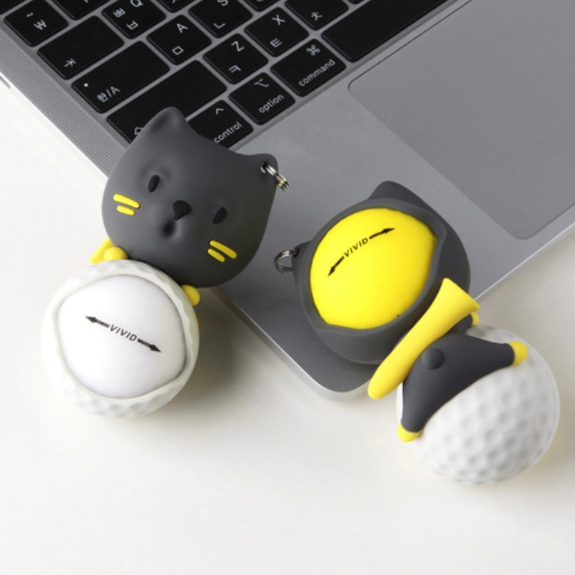 Cute cat two-ball mini golf pouch key ring