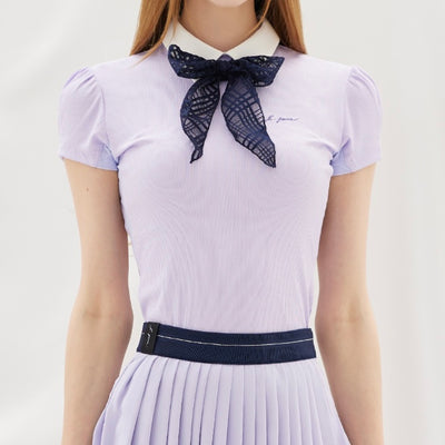 Lavender Ribbon Scarf Collar Shirt