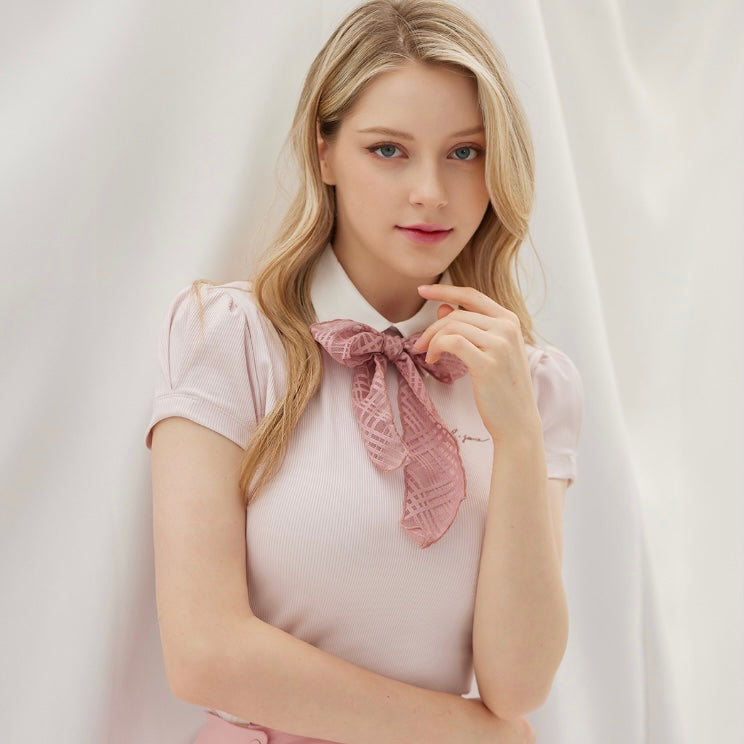 Pink Ribbon Scarf Collar Shirt