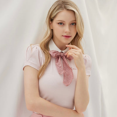 Pink Ribbon Scarf Collar Shirt