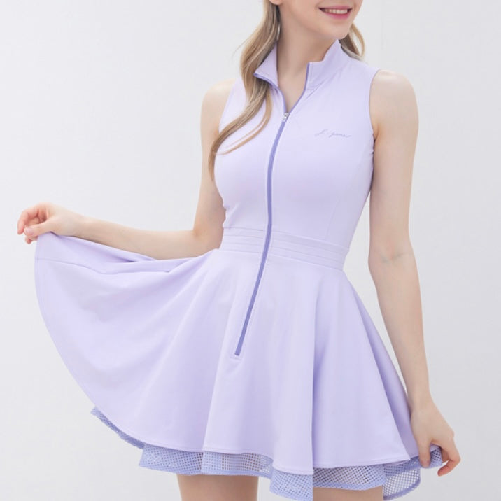 Lavender Zipper Double Flared One-Piece