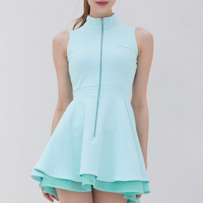 Mint Zipper Double Flared One-Piece