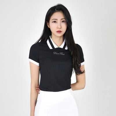Black Coloring Line Collar Short-Sleeved Shirt